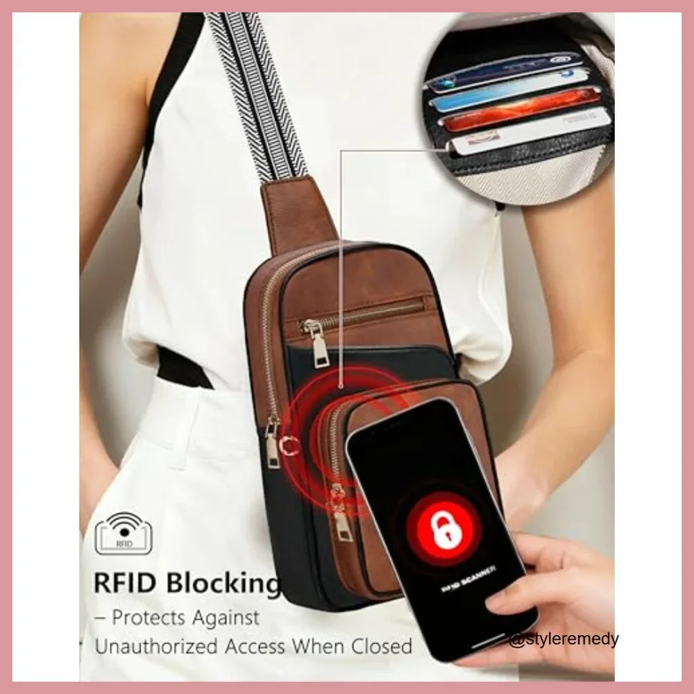 Anti Theft RFID Crossbody Sling Bag Vegan Leather Travel Purse